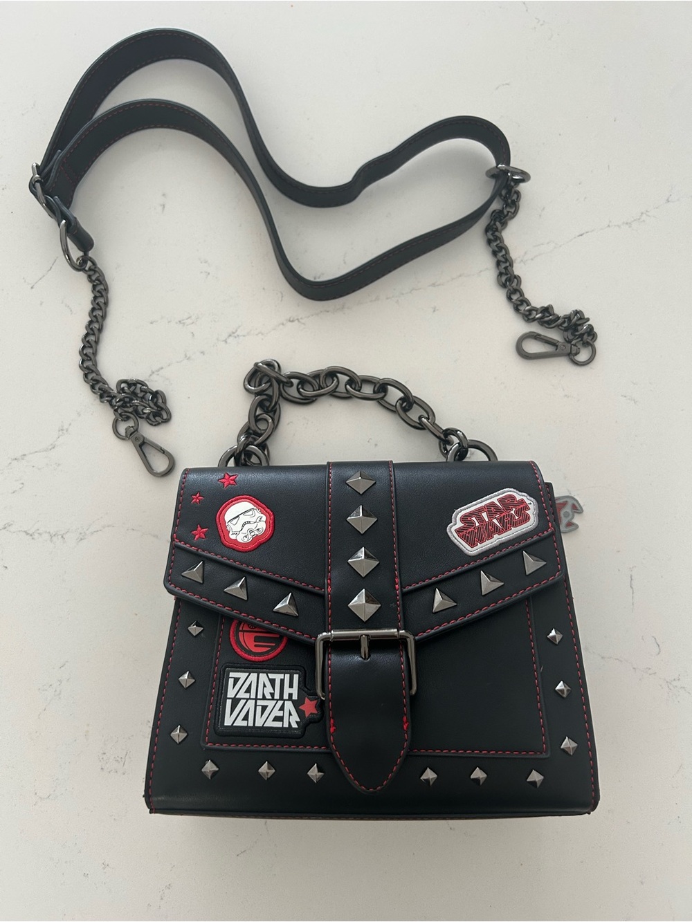 Loungefly Darth Vadar - Black Studded Crossbody Bag with Red Accent Patches